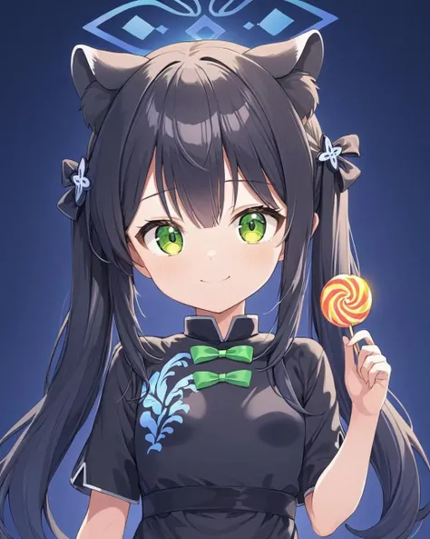 shun \(blue archive\),1girl, solo, black_dress, china_dress, twintails, looking_at_viewer, smile, tiger_girl, animal_ear_fluff, wariza, small_breasts, halo, ribbon, holding, lollipop
<lora:shun_(blue_archive)_image2057_2023-11-28-000010:1>halo. gorgeous,key visual, vibrant, studio anime,award-winning, professional, highly detailed,high budget, cinemascope
