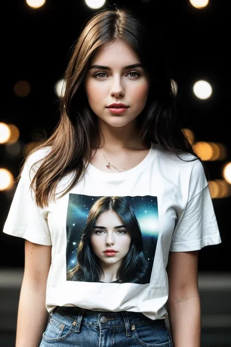 photo of fit (N13m1r4-135:0.99), a beautiful woman, perfect hair, (modern photo), wearing a (crew neck t-shirt:1.2) and jeans with jewelry, portrait, 85mm, (analog, cinematic, film grain:1.3), (Mars Communication Center, Hub for interplanetary communication with advanced satellite arrays and antennas.), detailed eyes, professional pose, painted lips, (epiCPhoto), (looking at viewer:1.1), jewelry, (cinematic shot:1.3), (natural lighting, lit from above), <lora:add_detail:0.5>