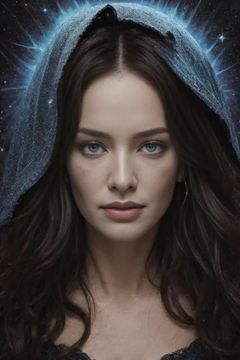 best quality, masterpiece, (<lora:locon_lena_v1_from_v1_64_32:1> sks woman, dark brown hair, blue eyes)in the style of frank Frazetta, Style-GravityMagic, portrait, solo, half shot, looking away, detailed background, detailed face, (<lora:GothicHorrorAI:0.5>, gothichorrorai, gothic theme:1.1), herald of the armageddon, bittersweet sorrow, wearing torn armor, hooded,fiery rifts, distorted time, floating particles, eldritch glyphs, earth erupting, mountains collapsing, volcanic activity, abyssal void in background, maddening chants, apocalyptic atmosphere, ethereal lights,, <lora:ReaLora:0.8> <lora:detail_slider_v4:1>