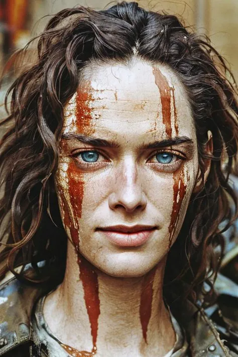 (masterpiece) high detailed RAW photo of a post apocalyptic sks woman, (detailed face, detailed eyes, clear skin, clear eyes), (realistic eyes:1.2) in tactical clothing, in a burning down cyberpunk city, art style, kodak portra 400, cinematic, (smiling:0.6), (closeup:0.8),
<lyco:lenaHeadey_v10:1.25>