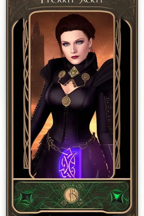 tarot card, portrait, trading card, virtual, celtic, futuristic, punk, victorian, rim lighting,  lisdusk1,seconddusk