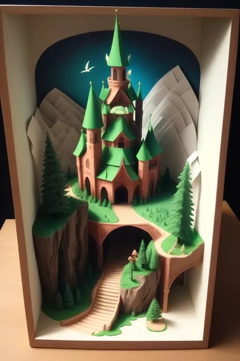 {best quality}, {{masterpiece}}, {highres}, original, a (papercarvingcd, paper, paper carving) , magic landscape, nature, scenery, <lora:papercarvingcd-000004:1>
