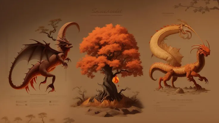 fire around , margin with tree , Design a logo Scorpion dragon head, with a symbol of the Earth inside it , Modern font , textures , treee, water , ice, 8k , vector , art , center axes, conceptual style , <lora:Architectural_:1>