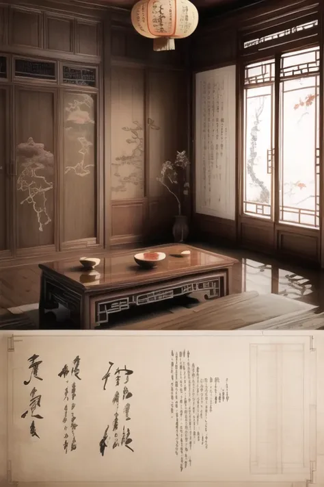 traditional chinese room, <lora:中式建筑图纸:1>