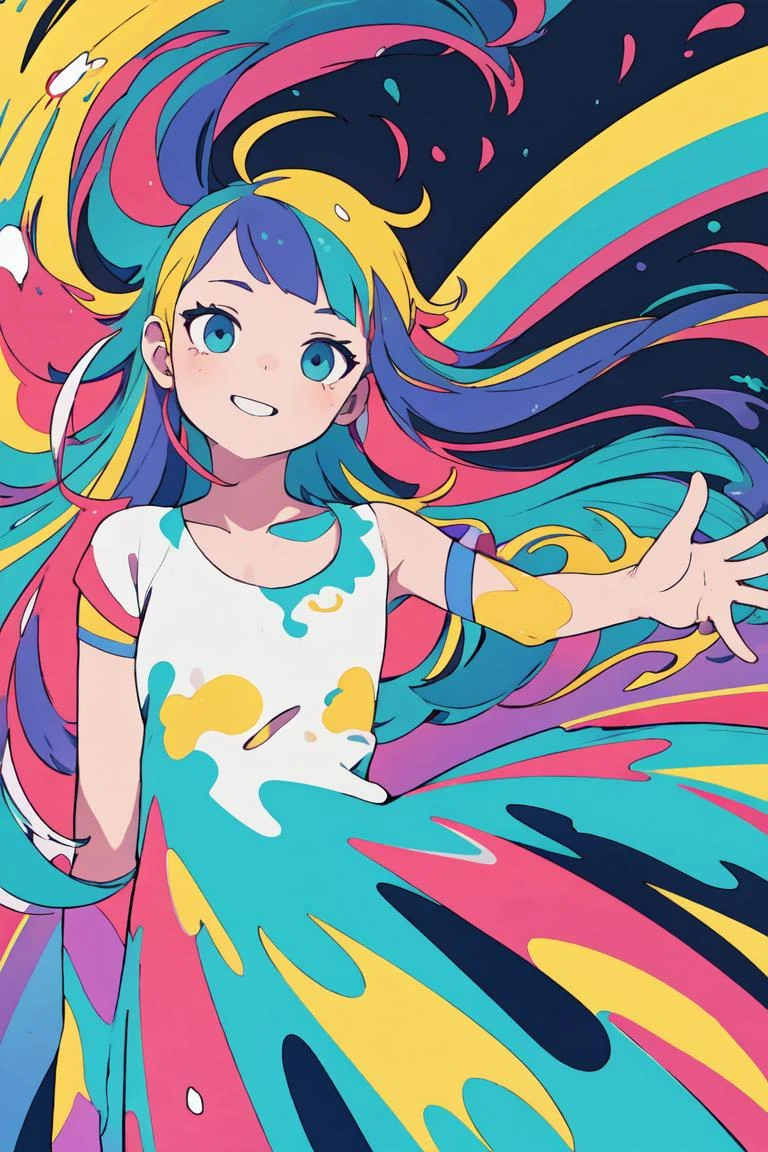 (masterpiece, best quality:1.2), (flat color:1.2),(2D:1.3),(colorful:1.2),looking at viewer,1girl,solo,upper body,floating colorful water,rainbow order
Negative prompt: (malformed hands, malformed fingers, malformed legs:1.4), (poorly drawn hands, poorly drawn face), (text, signature, watermark, username),nsfw,(EasyNegative), (bad-hands-5), verybadimagenegative_v1.3, (worst quality, low quality:1.2), (missing fingers, missing hands, missing legs:1.4) (extra limbs, extra fingers, extra hands, extra legs:1.4), (mutate fingers, mutated hands, mutated legs:1.4),
Steps: 22, Sampler: DPM++ 2M Karras, CFG scale: 5, Seed: 2765868699, Size: 512x768,