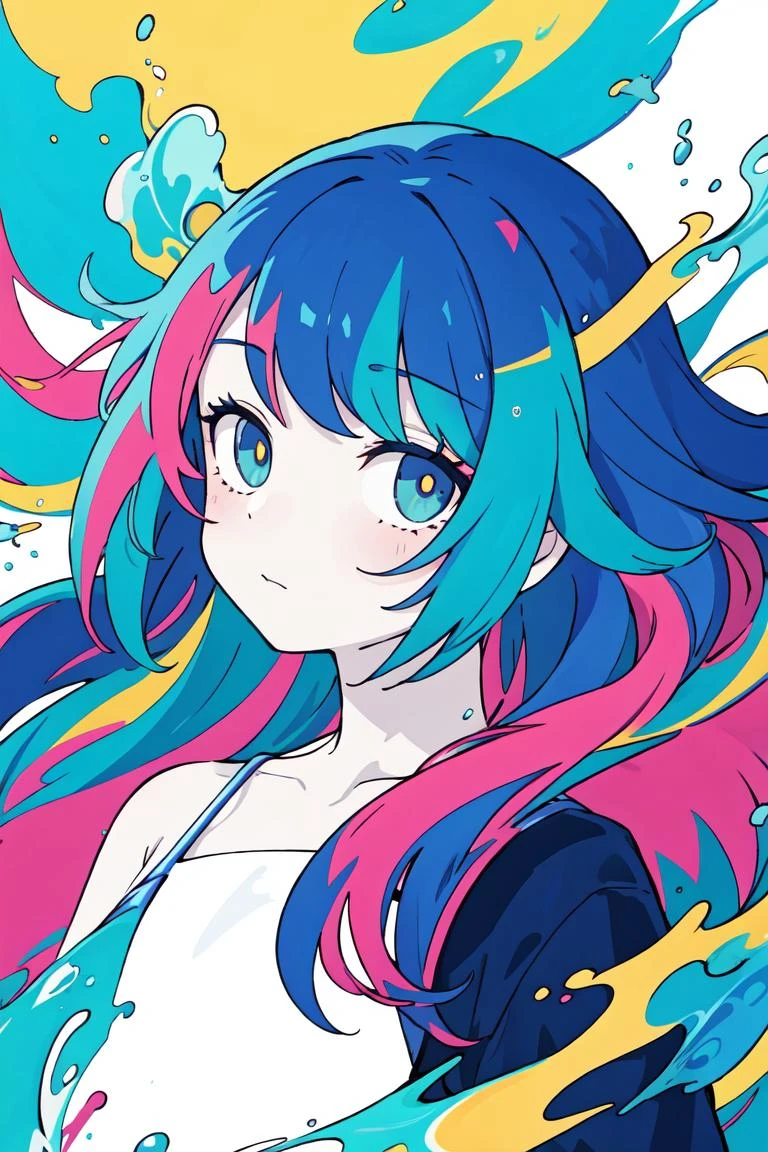 (masterpiece, best quality:1.2), (flat color:1.2),(2D:1.3),(colorful:1.2),looking at viewer,1girl,solo,upper body,floating colorful water,pale color
Negative prompt: (malformed hands, malformed fingers, malformed legs:1.4), (poorly drawn hands, poorly drawn face), (text, signature, watermark, username),nsfw,(EasyNegative), (bad-hands-5), verybadimagenegative_v1.3, (worst quality, low quality:1.2), (missing fingers, missing hands, missing legs:1.4) (extra limbs, extra fingers, extra hands, extra legs:1.4), (mutate fingers, mutated hands, mutated legs:1.4),
Steps: 22, Sampler: DPM++ 2M Karras, CFG scale: 7, Seed: 3101881596, Size: 512x768,