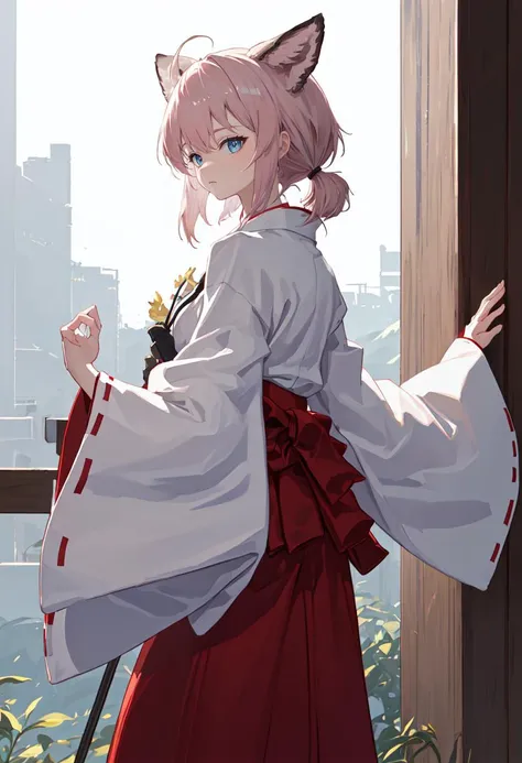 best quality, masterpiece, highres, solo, (sussurro_arknights:1.10), (white kimono:1.35), (red hakama:1.35), (wide sleeves:1.20), 22 <lora:sussurro_arknights:0.80>