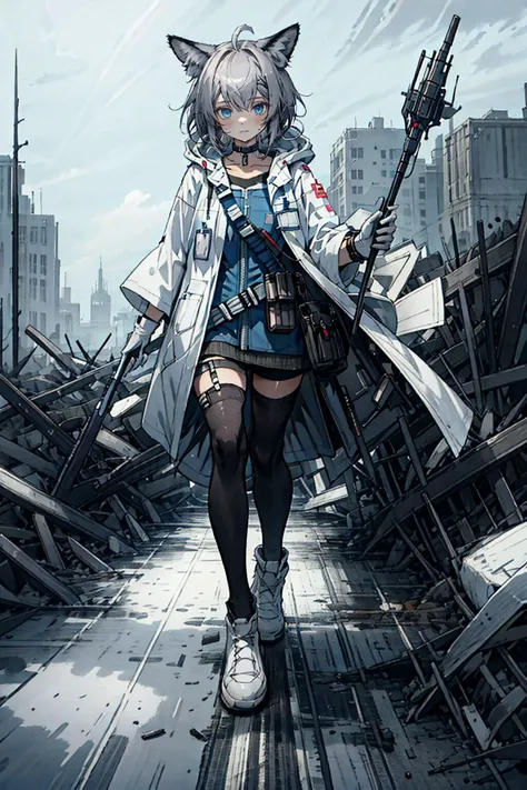 best quality, masterpiece, highres, solo, {sussurro_arknights:1.15}, animal_ears, fox_ears, ahoge, blue_eyes, bangs, short_hair, oripathy_lesion_\(arknights\), brown_hair, fox_girl, upper_body, animal_ear_fluff, closed_mouth, 1girl, black_choker, choker, cross, gloves, holding, holding_staff, jacket, open_clothes, staff, white_coat, white_gloves, blue_shirt, coat, hood, hood_down, infection_monitor_\(arknights\), red_cross, looking_at_viewer, shirt, white_jacket,
<lora:sussurro_arknights:0.8> <lora:ruinedarchi:0.5> ruinedarchi