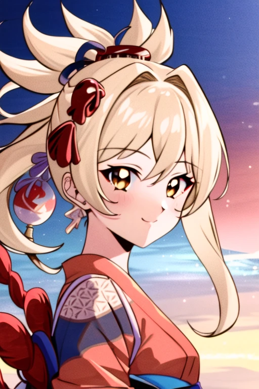 Yoimiya \(genshin impact\), blonde hair, 1girl, solo, japanese clothes, hair ornament, orange kimono, kimono, Japanese scenery in the background, stunningly attractive, cinematic lighting, vivid colors, looking at viewer, (happy:0.9), friendly, playful <lora:Yoimiya_hardpruned:0.85>
<lora:1990sAnimeStyleLora_1:0.65> 1990s \(style\), retro artstyle