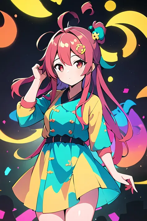 (masterpiece, best quality, high quality, highres, ultra-detailed),1girl,<lyco:TooMuchElementsV2:0.8>,mRandom,long hair,ahoge,hair ornament,red hair,teal hair,red eyes,1hand on own hair,