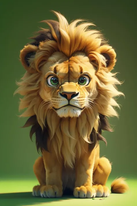 masterpiece, high quality, a lion, cute, green background,  <lora:J_hairy:0.8> j_hairy
