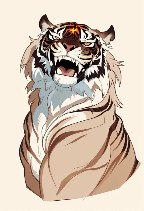 a drawing of a tiger with a big mouth and a big grin on its face, with a white background, Brom, angry, a character portrait, furry art,<lora:AnimaliaStyle-000005:.7>