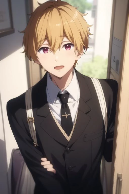 masterpiece, best quality, high quality, 1boy, solo, male focus, looking at viewer, upper body, <lora:hazuki_nagisa:0.70>, hazuki_nagisa, <lora:animemix_v3_offset:0.25>