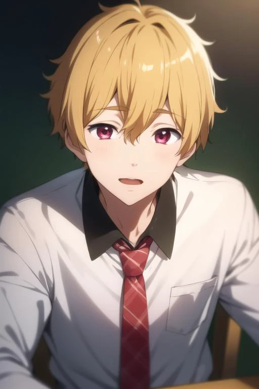 masterpiece, best quality, high quality, 1boy, solo, male focus, looking at viewer, upper body, <lora:hazuki_nagisa:0.70>, hazuki_nagisa, blonde hair,