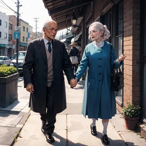 masterpiece,high quality,2 people,walk,
(1oldwoman:1.3),and,1oldman,