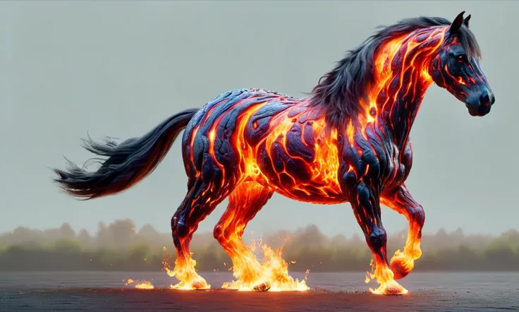horse,running, (burning head),(burning inside body), delicate detail,ral-lava,8K