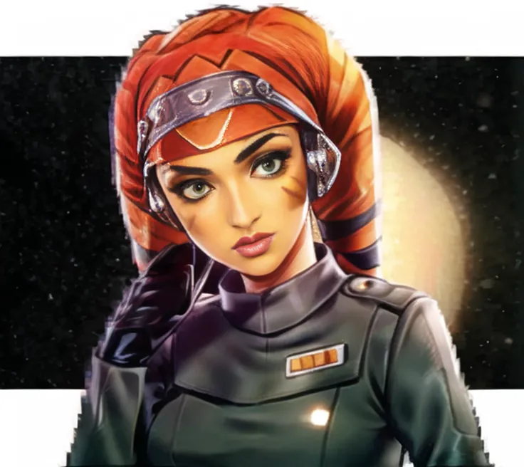 1girl, twilek, green_eyes, orange_skinned, grey_imperialofficer uniform