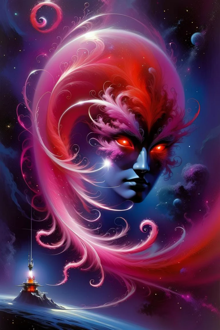 (red_floating_translucent_arcane_swirls:1.2), mist, red_magic_glow, dark futuristic space station in a black and dark blue nebula <lora:add-detail-xl:1> misc, <lora:DonMW15pXL:0.7> DonMW15pXL <lora:John Berkey Style:1> John Berkey Style page <lora:EnvyEndOfTimeXL01:1>, (masterpiece:1.2), best quality, (hyperdetailed, highest detailed:1.2), high resolution textures, <lora:EnvyBetterHiresFixXL01:1>