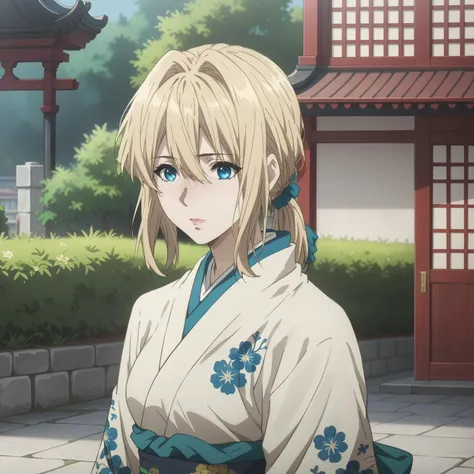 <lora:VioletEvergardenXLpony001>,
solo,
VioletEvergarden,1girl,blonde hair,low ponytail,blue eyes,
print_kimono,