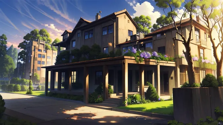 ((masterpiece:1.4,best quality)), mocha style, bare tree, bench, branch, building, bush, dappled sunlight, dated, day, fence, flower, foliage, forest, garden, grass, ivy, jungle, leaf, nature, no humans, outdoors, overgrown, palm tree, park, path, plant, potted plant, road, scenery, sunlight, tree, tree shade, vines, water, wisteria <lora:mocha style:0.8>
