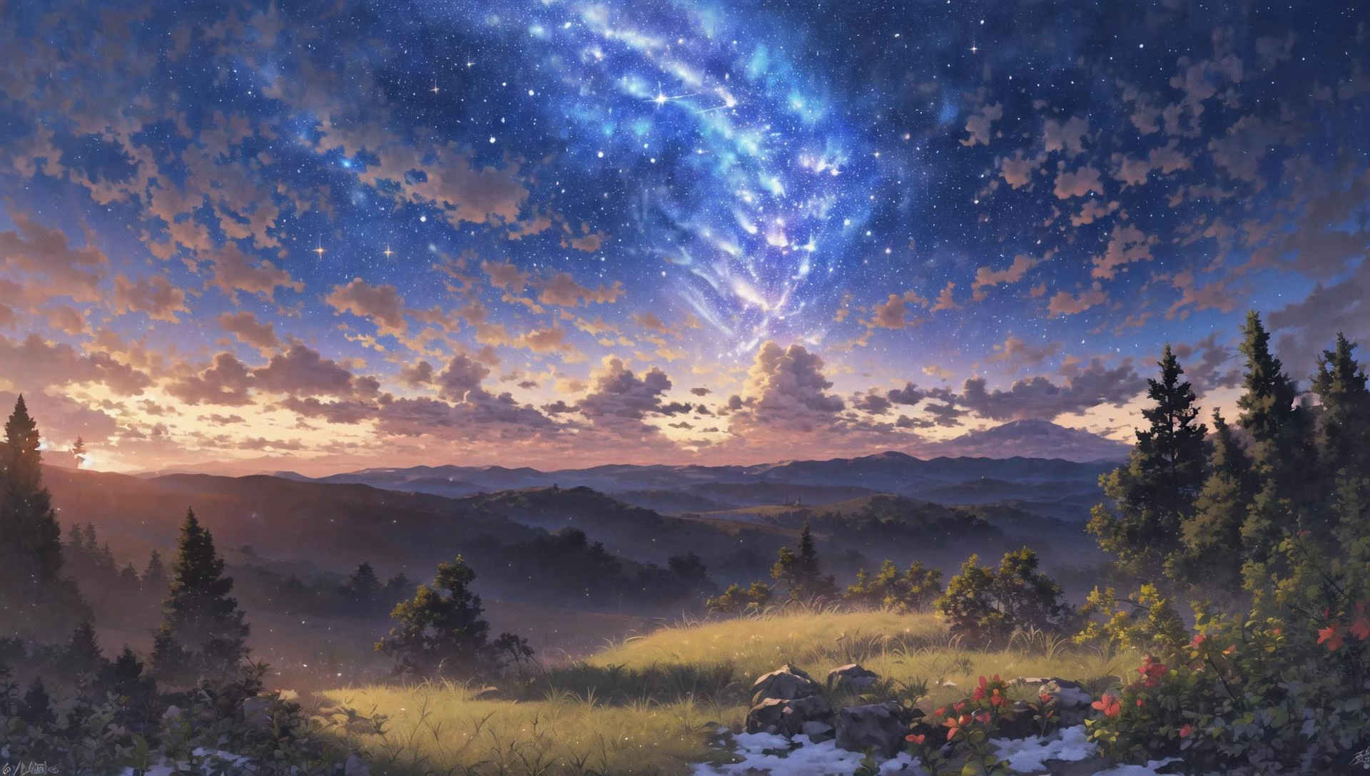 ((masterpiece:1.4,best quality)), cloud, outdoors, forest
(snowy mountains), autumn glade
, scenery, sky,
(night:1.4), nightsky, moon, moonlight, high detail, abundant, 8k, green,tree, high detail, wallpaper,
<lora:mocha style:0.8>