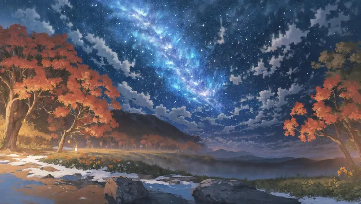 ((masterpiece:1.4,best quality)), cloud, outdoors, forest
(snowy mountains), autumn glade
, scenery, sky,
(night:1.4), nightsky, moon, moonlight, high detail, abundant, 8k, green,tree, high detail, wallpaper,
<lora:mocha style:0.8>