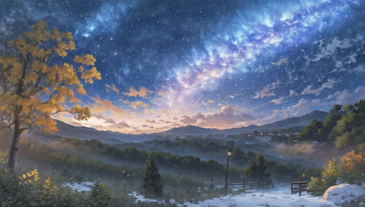 ((masterpiece:1.4,best quality)), cloud, outdoors, forest
(snowy mountains), autumn glade
, scenery, sky,
(night:1.4), nightsky, moon, moonlight, high detail, abundant, 8k, green,tree, high detail, wallpaper,
<lora:mocha style:0.8>