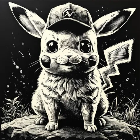 impactful color paint of Pikachu , highly detailed, vibrant colors , 8k, sharp, professional, clear, high contrast, high saturated, , vivid deep blacks, crystal clear <lora:Linocut_Style:1>