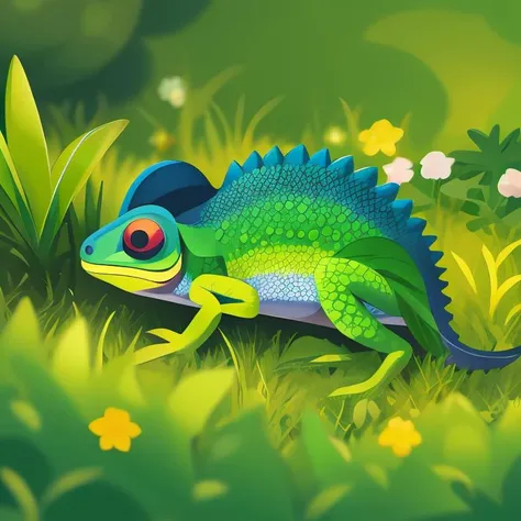 vector illustration, Chameleon in the lawn, <lora:Vector_illustration_V2:1>
