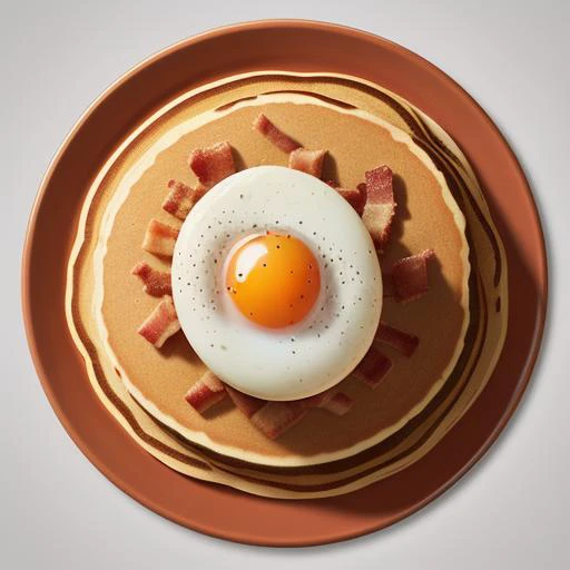 vector illustration, wide view, dynamic angle, logo, centered, pancake, egg, bacon, empty background, <lora:Vector_illustration_V1:1>