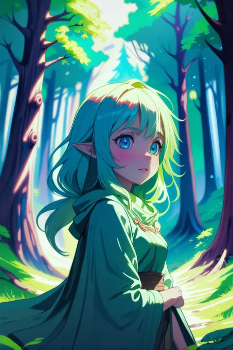 stylized anime digital painting, Hyperborean Enchanted Forest