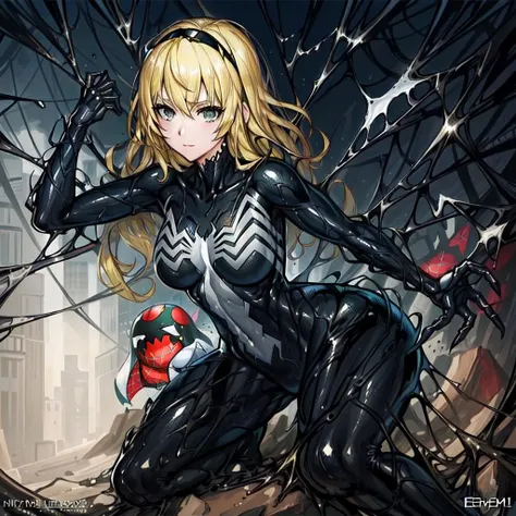 ((best quality)), (highly detailed:1.2), masterpiece, ((official art)),1girl, solo,
symbiote,spider gwen,SVGM,blonde hair, <lora:SV_GM.V2.1:0.64>,