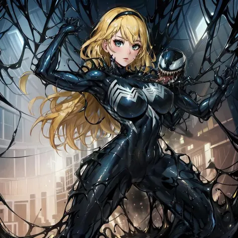 ((best quality)), (highly detailed:1.2), masterpiece, ((official art)),1girl, solo,
symbiote,spider gwen,SVGM,blonde hair, <lora:SV_GM.V2.1:0.7>,