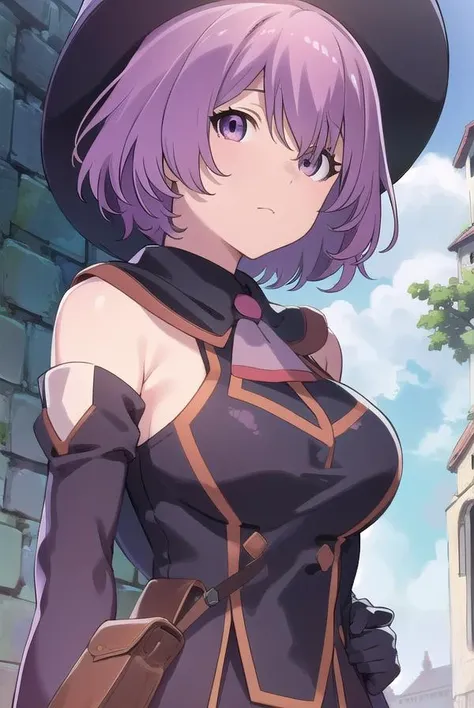 grimgarshihoru, <lyco:shihoru-lyco-nochekaiser:1>,
shihoru, short hair, purple hair, (purple eyes:1.1),
BREAK skirt, thighhighs, gloves, hat, bare shoulders, purple hair, detached sleeves, witch hat,
BREAK looking at viewer,
BREAK outdoors,
BREAK <lyco:GoodHands-beta2:1>, (masterpiece:1.2), best quality, high resolution, unity 8k wallpaper, (illustration:0.8), (beautiful detailed eyes:1.6), extremely detailed face, perfect lighting, extremely detailed CG, (perfect hands, perfect anatomy),