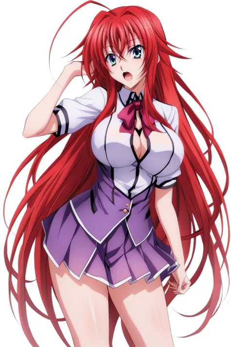 sysdeep_rias, 1girl, solo, bra, lace-trimmed bra, long_hair, large_breasts, hair_between_eyes, very_long_hair, blue_eyes, white_shirt, red_hair, nsfw, nude, blush,
<lora:Rias Gremory - [High School DxD] - XL Version 1:0.7>, [sleepwear], <lora:bra_embellishments_enhancer_XL_v01a:0.6>