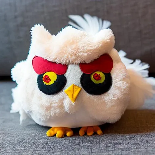 [chicken: owl: 0.5], plush, anime eyes,