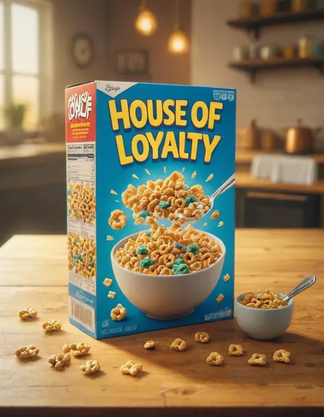 cereal called House of Loyalty, cereal box advert