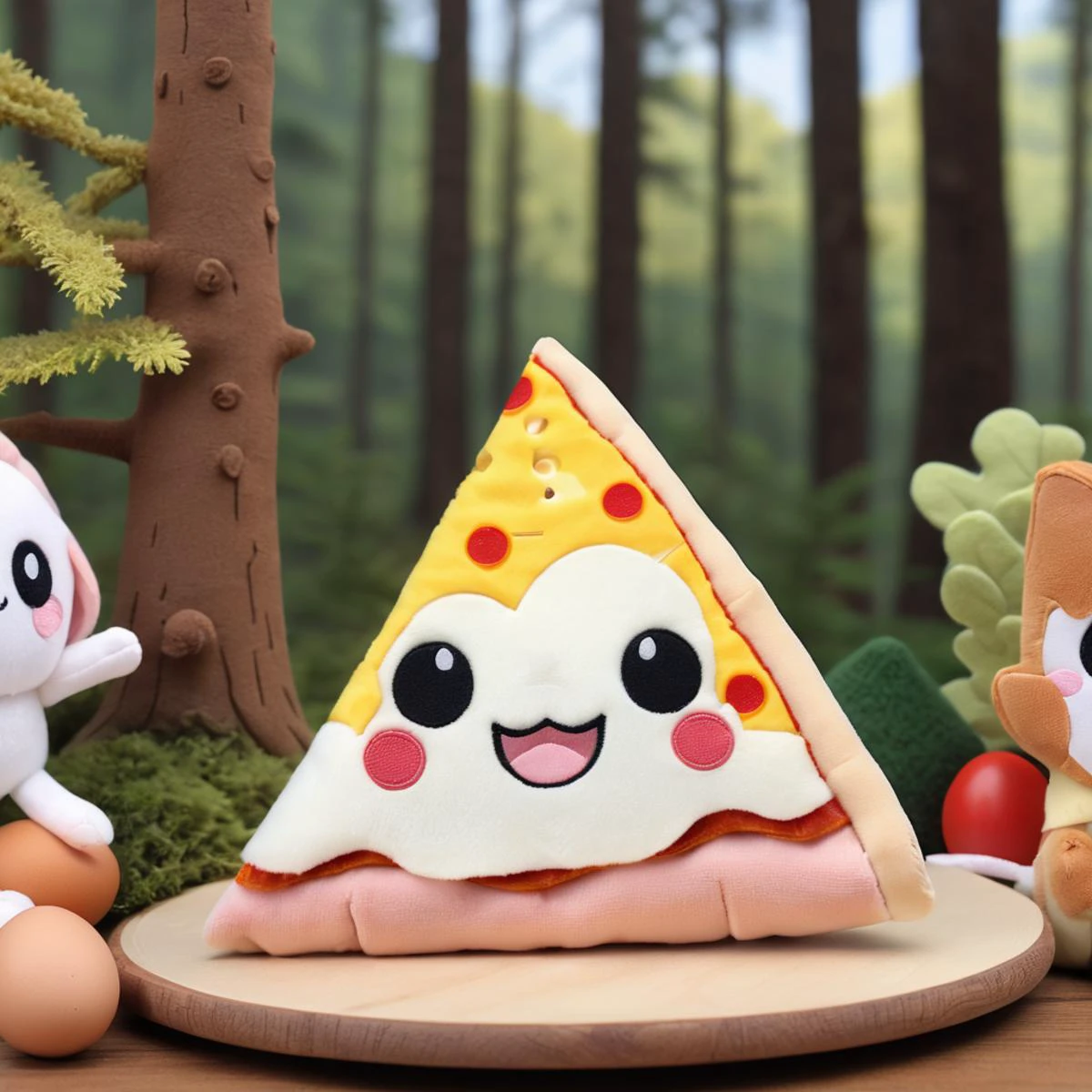 a pizza slice,
ham, egg,fromage,
forest background,
<lora:woafu_plushify_sdxl_v02:0.8> plushify, character stuffed toy, chibi