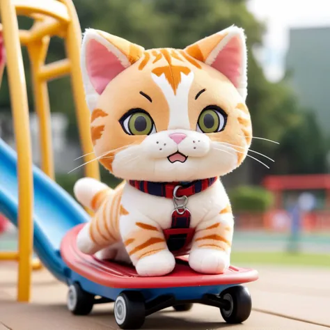 a cat on a toboggan,
dynamic, motion blur,
playground background,
<lora:woafu_plushify_sdxl_v02:0.8> plushify, character stuffed toy, chibi