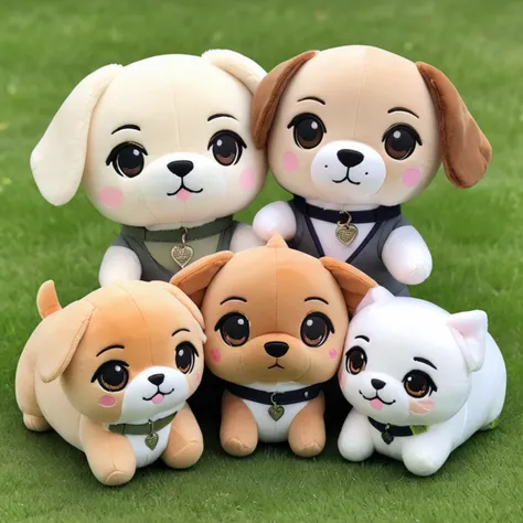a family of dogs playing on the grass,
<lora:woafu_plushify_sdxl_v02:0.8> plushify, character stuffed toy, chibi