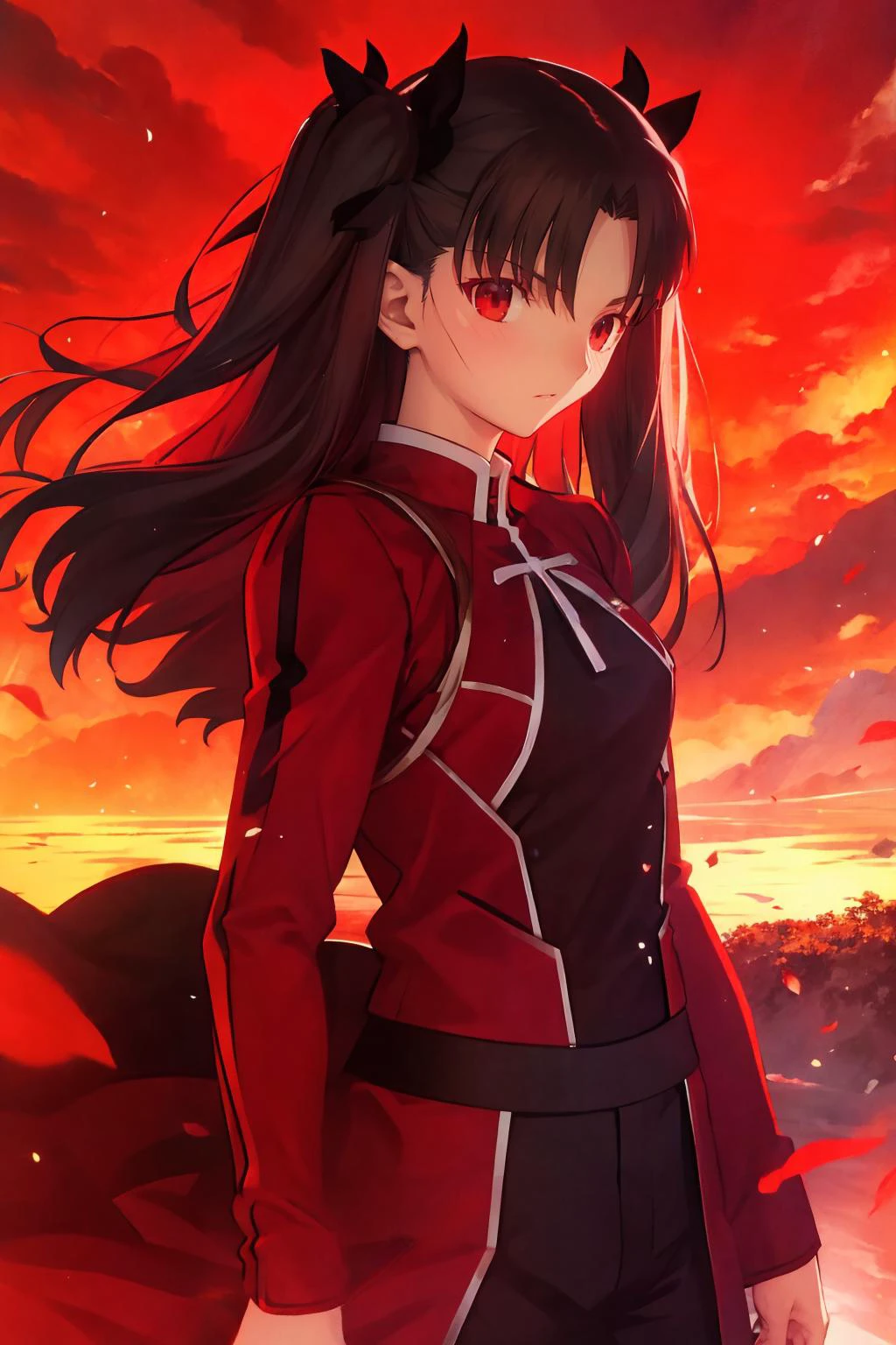16k, highres, masterpiece, best quality,
cinematic film still,
poster_(medium), tohsaka rin AND archer \(fate\), unlimited blade works \(fate\), two side up, black pants, wilderness,
<lora:takeuchi_takashi_style_v01:1>
,
shallow depth of field, vignette, highly detailed, high budget, bokeh, cinemascope, moody, epic, gorgeous,
film grain, grainy,