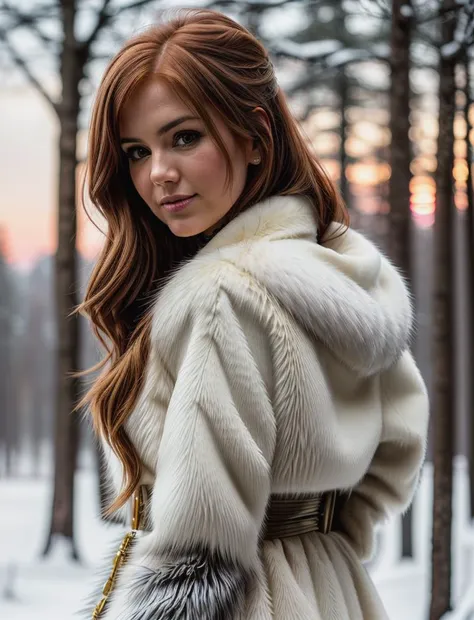 beautiful woman (islafisher:.99), beautiful hair, winter lodge, elegant, snowing, natural skin texture, (fashionable fur coat), (turtleneck), sunset, cute smile, (Looking back over shoulder), 24mm, 4k textures, soft cinematic light, adobe lightroom, photolab, hdr, intricate, elegant, highly detailed, sharp focus, ((((cinematic look)))), soothing tones, insane details, intricate details, hyperdetailed, low contrast, soft cinematic light, exposure blend, hdr, faded, <lora:more_details:.6>, <lora:wowifierV3:.6>