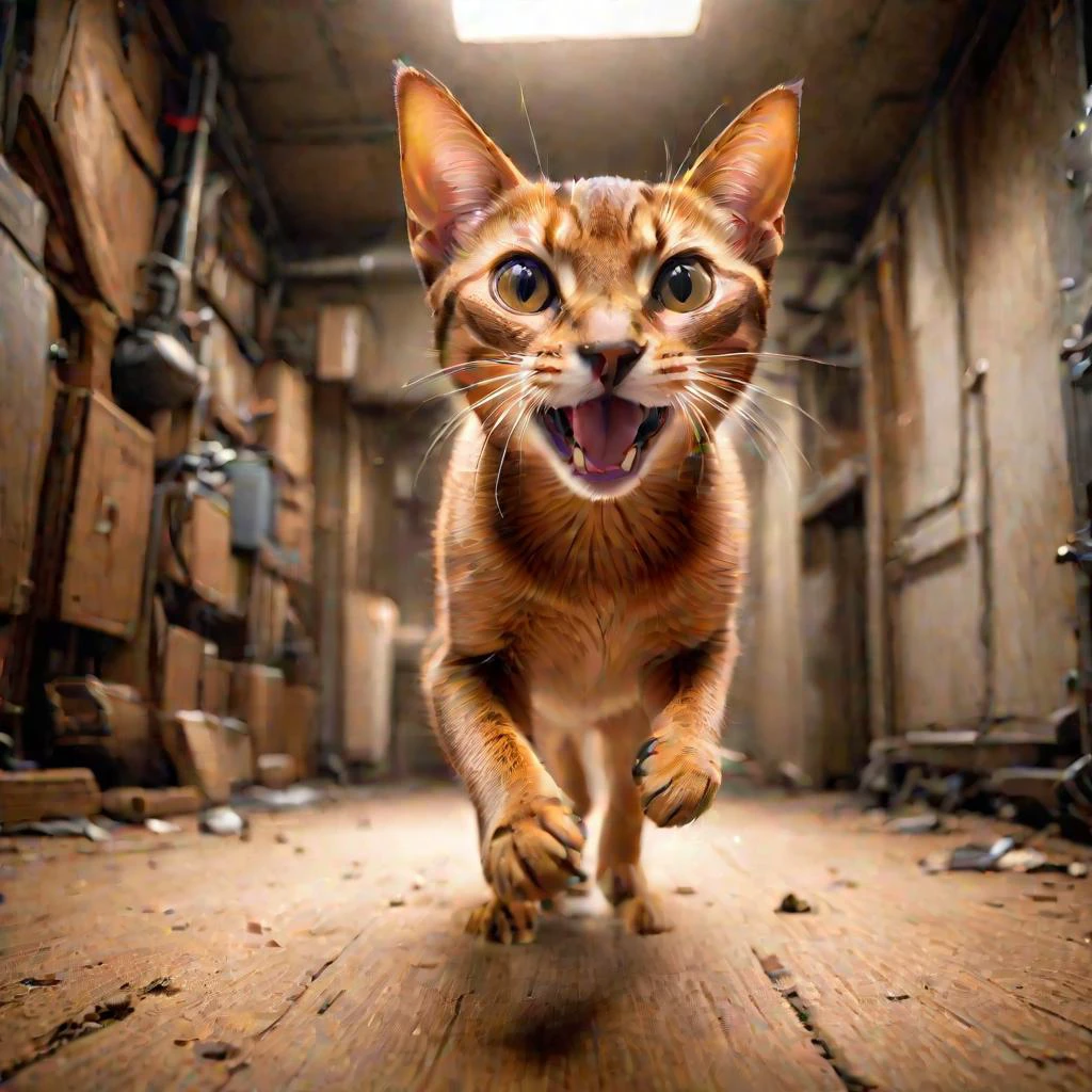 happy abyssinian cat attacking camera, realistic photo, <lora:LCM_LoRA_Weights:0.65>, high quality, SimplePositiveXLv2, masterpiece, best quality, unreal engine, 8k, 4k, extremely clear, ultra detailed, cinematic film still, shallow depth of field, vignette, highly detailed, Hollywood movie