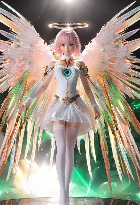 absurdres, (masterpiece:1.2), (best quality, highest quality), intricate detail, sharp focus, (anime style), aesthetic, extremely beautiful, 
transparent color PVC clothing, transparent color vinyl clothing, prismatic, holographic, chromatic aberration, 
<lora:edgWalkureXL:0.99>, (angel wings), wearing walkure, (dual wielding:1.3), (holding sword:1.5), from below, (full body:1.2), light particles, glowing light, bloom, ambient occlusion, 
, seraphins, mystical creature, the shape of sphere sorrounded by layer of hoops full of eyes, angelical, a giant eyes in the center, hundreds of hoops around the body,
(mature female), seductive smile, blush, spoken heart, puffy nipples, large areolae, curvy, groin, huge breasts, girl on top, cowgirl position, happy sex, cameltoe, clitoris, pussy, vaginal, cum in pussy, pussy juice, cumdrip, (pubic tattoo:1.5), glowing tattoo, invisible penis, cum on legs, cum on legwear, (see-through), skindentation,
armpits, looking at viewer, symbol-shaped pupils, ejaculating while penetrated, ejaculation,
lace-trimmed armor, wearing (ripped pantyhose:1.2), wearing lace-trimmed skirt, high-waist skirt, 
SimplePositiveXLv1, emerald fractal eyes