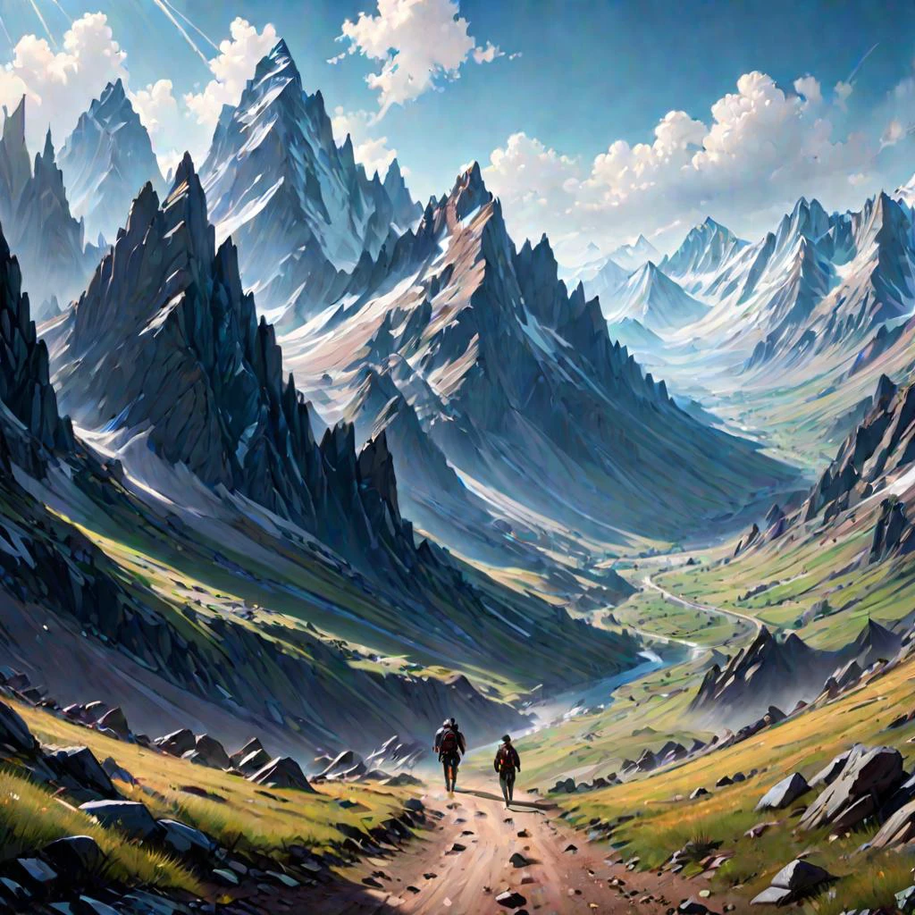 beautiful panorama of mountains, people walking, realistic photo, <lora:LCM_LoRA_Weights:0.65>, SimplePositiveXLv2, masterpiece, best quality, unreal engine, 8k, 4k, extremely clear, ultra detailed
