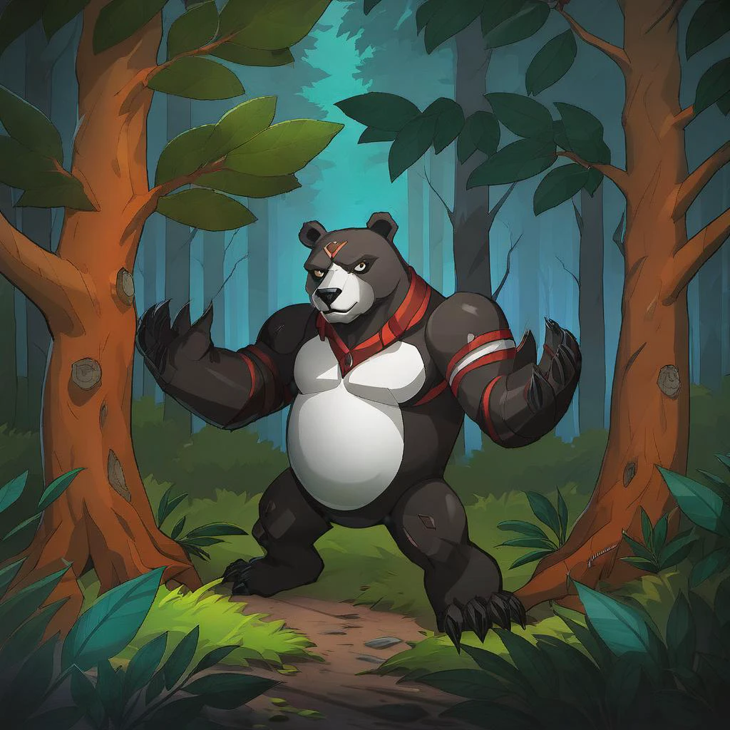 a bear in the woods,art by ncrender,<lora:New_Century_V2:1>