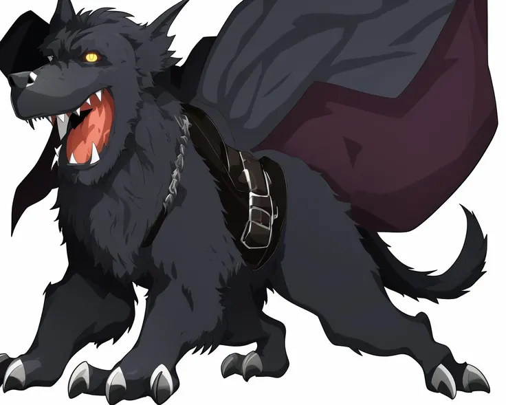 a barghest covered in belts,simple background,black background,ncrender, <lora:NewCentury15:1>