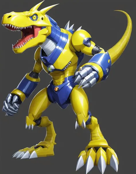 a robot dinosaur man digimon ncrender, <lora:NewCenturyRenderXL:1>