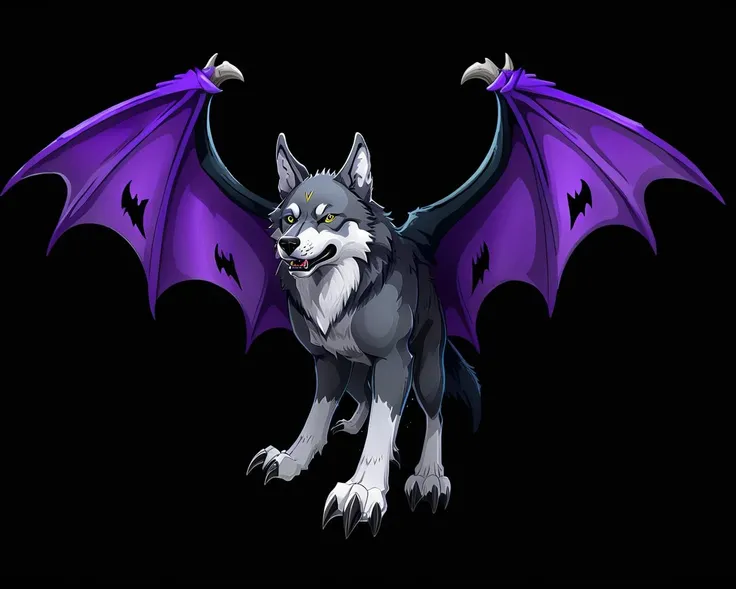 a wolf with bat wings,black background,art by ncrender,<lora:New_Century_V2:0.85>