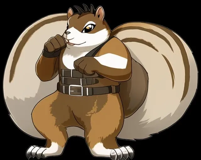 a squirrel man covered in belts,simple background,black background,ncrender, <lora:NewCentury15:1>